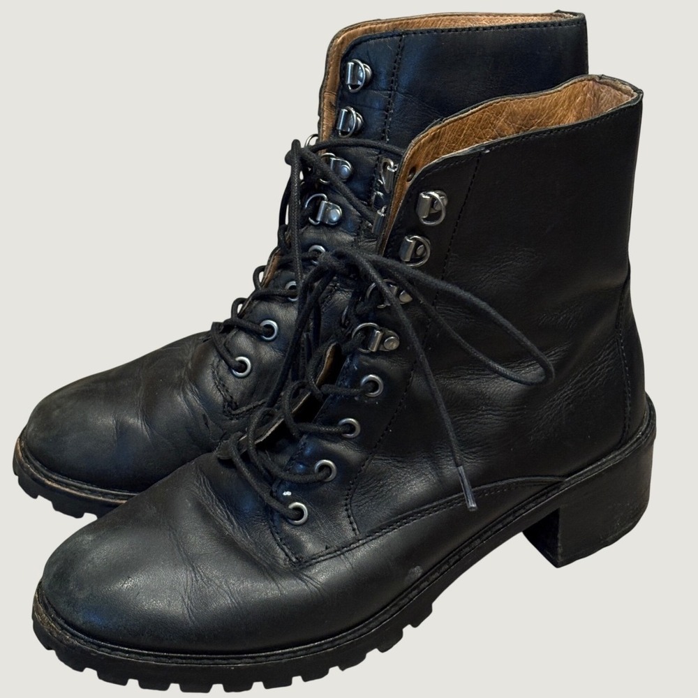 Madewell Julien Lace-Up Lugsole Chunky Leather Combat Boots Black Indie Sleaze 7